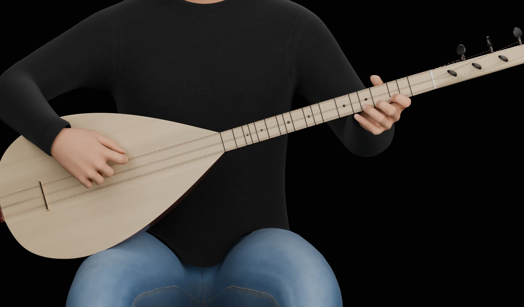 Bağlama çalan 3D müzisyen