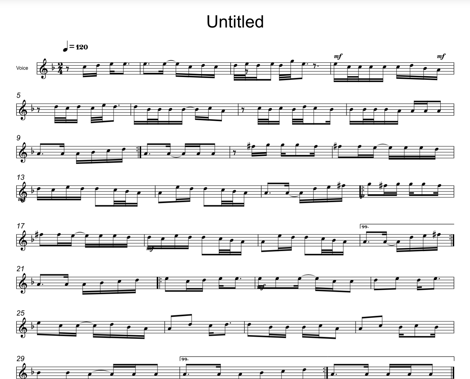 Bağlama için yazılmış nota örneği